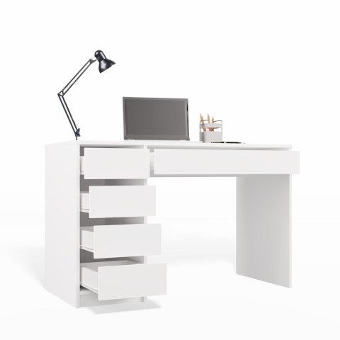 FUNKCJONALNE NOWOCZESNE BIURKO ARTO 120 CM 5 SZUFLAD BIAŁY MAT