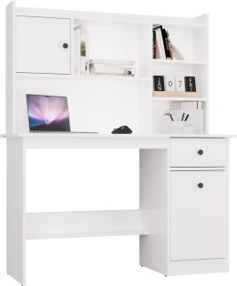 FUNKCJONALNE BIURKO CHESTER 120CM Z NADSTAWKĄ SZUFLADA PÓŁKI BIAŁY MAT