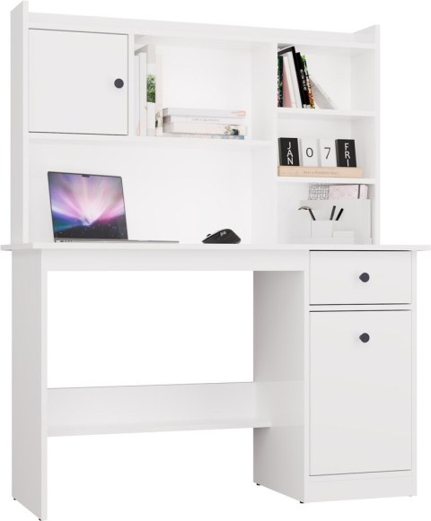 FUNKCJONALNE BIURKO CHESTER 120CM Z NADSTAWKĄ SZUFLADA PÓŁKI BIAŁY MAT
