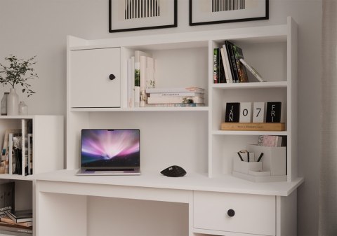 FUNKCJONALNE BIURKO CHESTER 120CM Z NADSTAWKĄ SZUFLADA PÓŁKI BIAŁY MAT