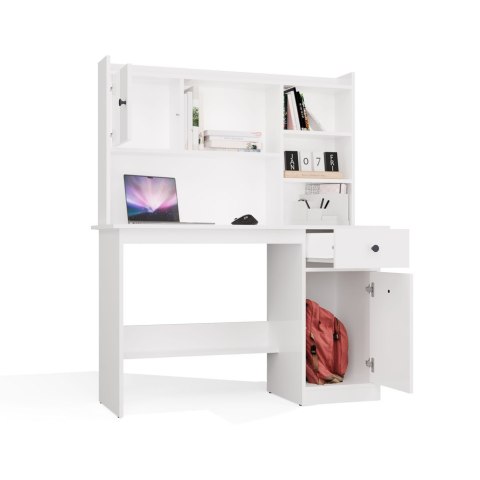 FUNKCJONALNE BIURKO CHESTER 120CM Z NADSTAWKĄ SZUFLADA PÓŁKI BIAŁY MAT