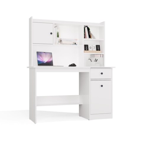 FUNKCJONALNE BIURKO CHESTER 120CM Z NADSTAWKĄ SZUFLADA PÓŁKI BIAŁY MAT