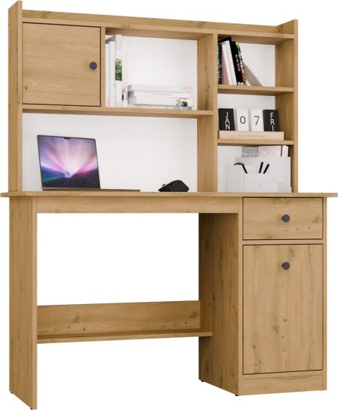 FUNKCJONALNE BIURKO CHESTER 120CM Z NADSTAWKĄ SZUFLADA PÓŁKI DĄB ARTISAN