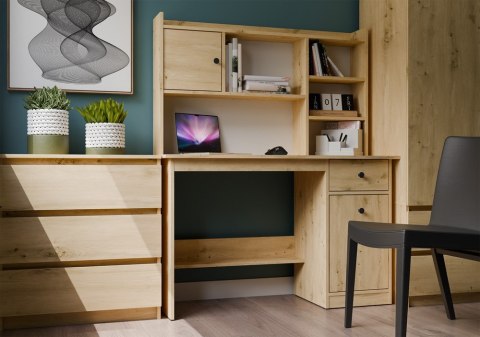 FUNKCJONALNE BIURKO CHESTER 120CM Z NADSTAWKĄ SZUFLADA PÓŁKI DĄB ARTISAN