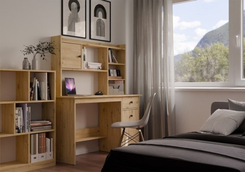 FUNKCJONALNE BIURKO CHESTER 120CM Z NADSTAWKĄ SZUFLADA PÓŁKI DĄB ARTISAN