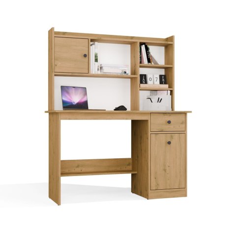 FUNKCJONALNE BIURKO CHESTER 120CM Z NADSTAWKĄ SZUFLADA PÓŁKI DĄB ARTISAN