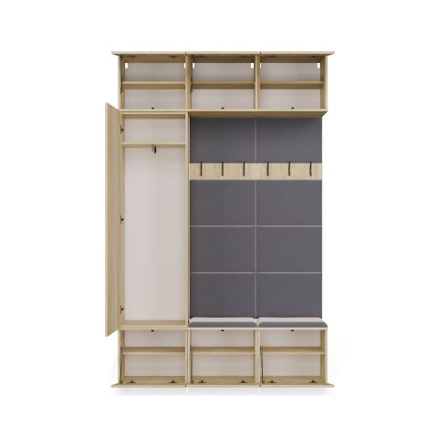 GARDEROBA HAGA DO PRZEDPOKOJU SZAFA 2X WIESZAK Z SIEDZISKIEM DĄB SONOMA