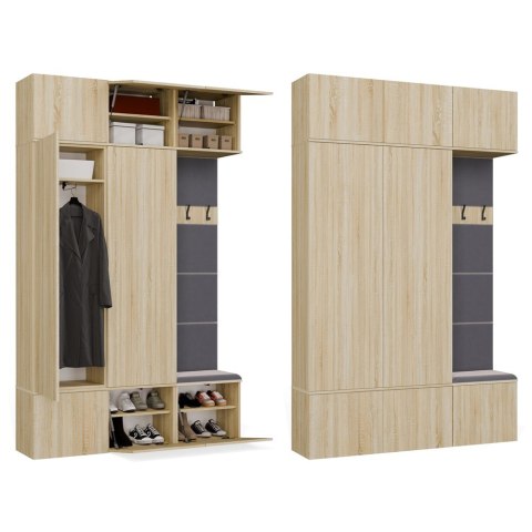 GARDEROBA HAGA DO PRZEDPOKOJU 2X SZAFA WIESZAK Z SIEDZISKIEM DĄB SONOMA