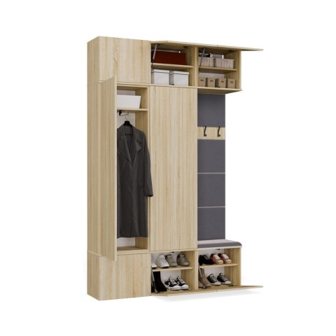GARDEROBA HAGA DO PRZEDPOKOJU 2X SZAFA WIESZAK Z SIEDZISKIEM DĄB SONOMA