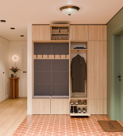 GARDEROBA HAGA DO PRZEDPOKOJU 2X SZAFA 2X WIESZAK Z SIEDZISKIEM DĄB SONOMA