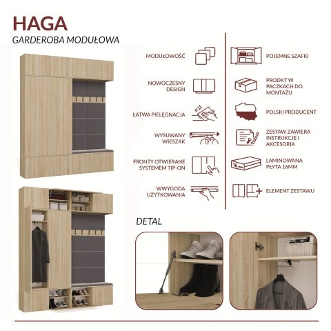 GARDEROBA HAGA DO PRZEDPOKOJU 2X SZAFA 2X WIESZAK Z SIEDZISKIEM DĄB SONOMA