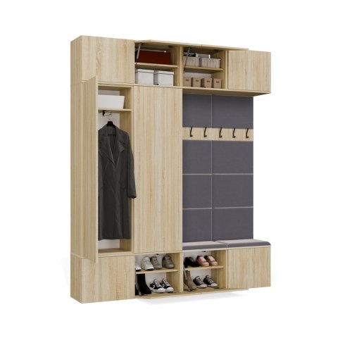 GARDEROBA HAGA DO PRZEDPOKOJU 2X SZAFA 2X WIESZAK Z SIEDZISKIEM DĄB SONOMA