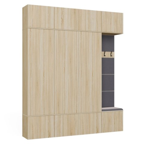 GARDEROBA HAGA DO PRZEDPOKOJU 3X SZAFA WIESZAK Z SIEDZISKIEM DĄB SONOMA