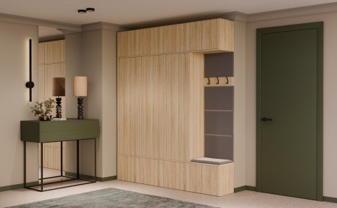 GARDEROBA HAGA DO PRZEDPOKOJU 3X SZAFA WIESZAK Z SIEDZISKIEM DĄB SONOMA