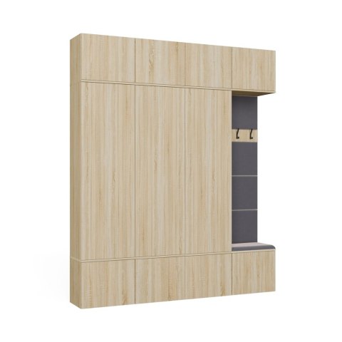 GARDEROBA HAGA DO PRZEDPOKOJU 3X SZAFA WIESZAK Z SIEDZISKIEM DĄB SONOMA