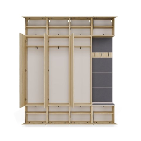 GARDEROBA HAGA DO PRZEDPOKOJU 3X SZAFA WIESZAK Z SIEDZISKIEM DĄB SONOMA