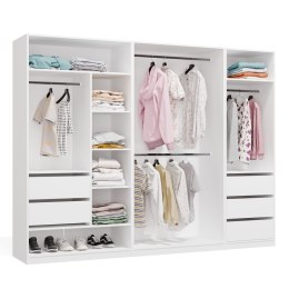 GARDEROBA MODUŁOWA ZESTAW OPENO 260CM SZUFLADY PÓŁKI WIESZAK BIAŁY MAT