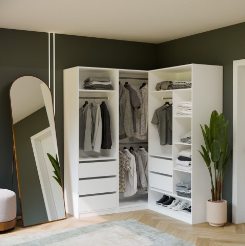 GARDEROBA MODUŁOWA ZESTAW OPENO 260CM SZUFLADY PÓŁKI WIESZAK BIAŁY MAT