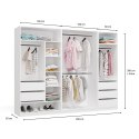 GARDEROBA MODUŁOWA ZESTAW OPENO 260CM SZUFLADY PÓŁKI WIESZAK BIAŁY MAT