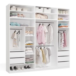 GARDEROBA MODUŁOWA ZESTAW OPENO 260CM SZUFLADY PÓŁKI WIESZAK BIAŁY MAT