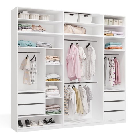 GARDEROBA MODUŁOWA ZESTAW OPENO 260CM SZUFLADY PÓŁKI WIESZAK BIAŁY MAT