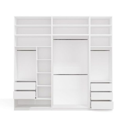 GARDEROBA MODUŁOWA ZESTAW OPENO 260CM SZUFLADY PÓŁKI WIESZAK BIAŁY MAT