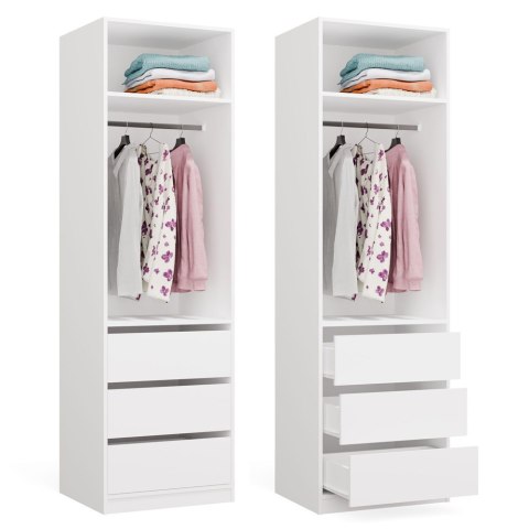 GARDEROBA OPENO SZAFA OTWARTA MODUŁOWA REGAŁ Z DRĄŻKIEM 3 SZUFLADY BIAŁY MAT