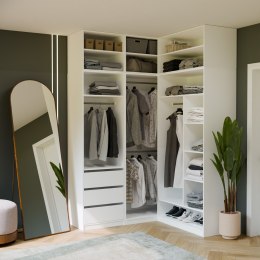 GARDEROBA OPENO SZAFA OTWARTA MODUŁOWA REGAŁ Z DRĄŻKIEM SYPIALNIA BIAŁY MAT