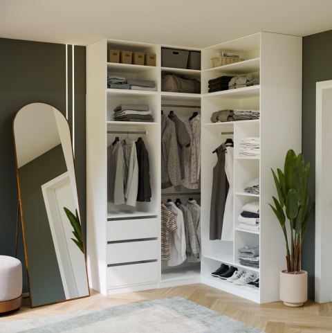 GARDEROBA OPENO SZAFA OTWARTA MODUŁOWA REGAŁ Z DRĄŻKIEM SYPIALNIA BIAŁY MAT