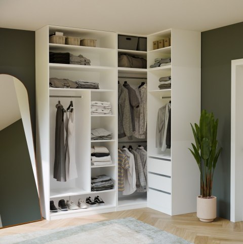 GARDEROBA OPENO SZAFA OTWARTA MODUŁOWA REGAŁ Z DRĄŻKIEM SYPIALNIA BIAŁY MAT