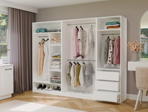 GARDEROBA OPENO SZAFA OTWARTA MODUŁOWA REGAŁ Z DRĄŻKIEM SYPIALNIA BIAŁY MAT