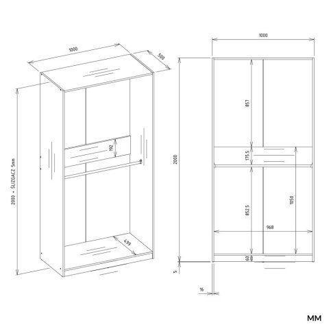 GARDEROBA OPENO SZAFA OTWARTA MODUŁOWA 2 DRĄŻKI DO SYPIALNI BIAŁY MAT