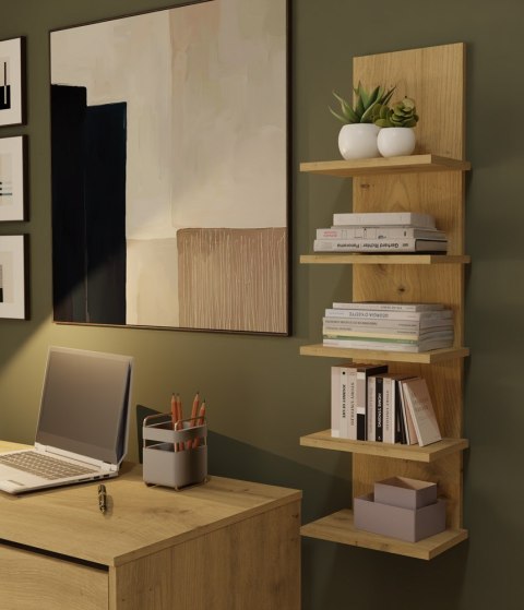 REGAŁ WISZĄCY 5 PÓŁEK NA KSIĄŻKI DO BIURA SALONU DĄB ARTISAN