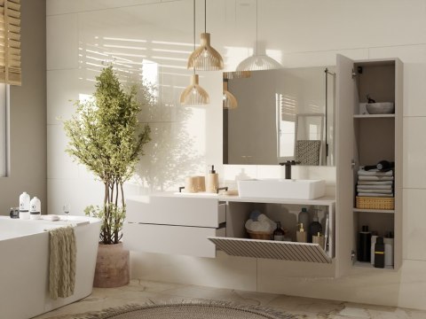 WISZĄCA SZAFKA POD UMYWALKĘ TIGO 2 SZUFLADY RYFLOWANY FRONT KOLOR: KASZMIR