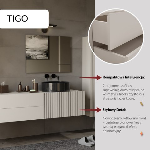 WISZĄCA SZAFKA POD UMYWALKĘ TIGO 2 SZUFLADY RYFLOWANY FRONT KOLOR: KASZMIR