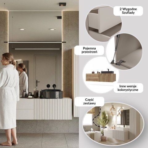 WISZĄCA SZAFKA POD UMYWALKĘ TIGO 2 SZUFLADY RYFLOWANY FRONT KOLOR: KASZMIR