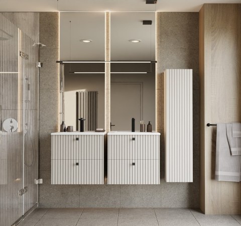 WISZĄCA SZAFKA POD UMYWALKĘ TIGO 2 SZUFLADY RYFLOWANY FRONT KOLOR: KASZMIR