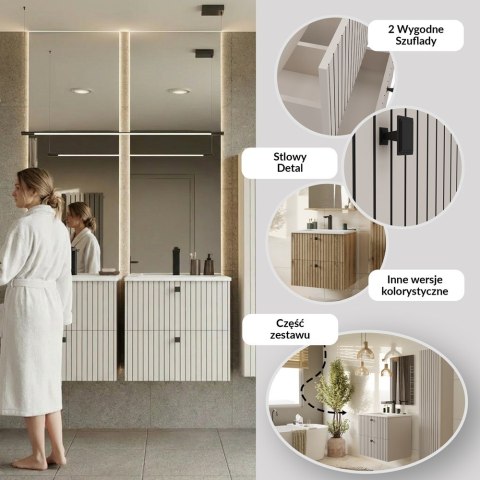WISZĄCA SZAFKA POD UMYWALKĘ TIGO 2 SZUFLADY RYFLOWANY FRONT KOLOR: KASZMIR