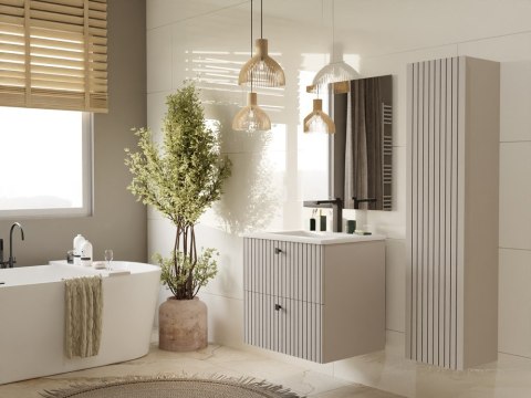 WISZĄCA SZAFKA POD UMYWALKĘ TIGO RYFLOWANY FRONT + UMYWALKA KOLOR: KASZMIR