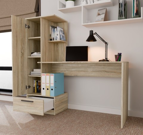 ZESTAW BIURKO Z REGAŁEM COSMO SZUFLADA PÓŁKI DĄB SONOMA
