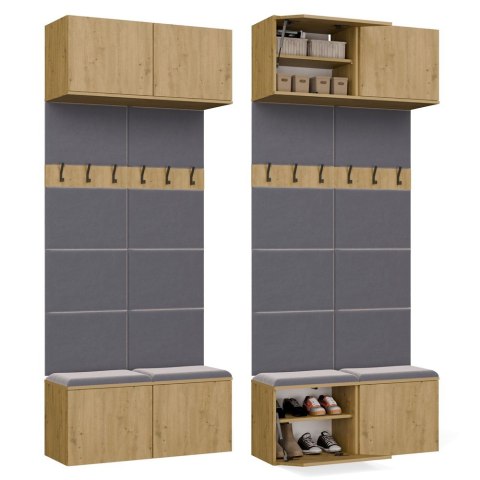 GARDEROBA HAGA DO PRZEDPOKOJU 2X WIESZAK Z SIEDZISKIEM DĄB ARTISAN