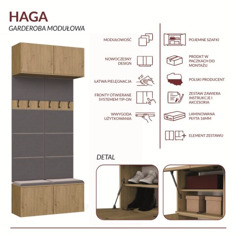 GARDEROBA HAGA DO PRZEDPOKOJU 2X WIESZAK Z SIEDZISKIEM DĄB ARTISAN