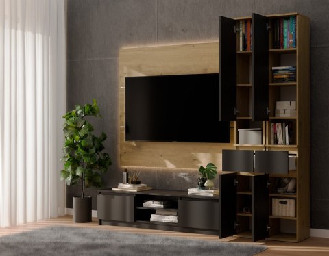 NOWOCZESNA SZAFKA ŁAZIENKOWA LIOR SŁUPEK Z SZUFLADĄ DĄB ARTISAN/CZARNY MAT