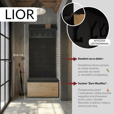 SZAFKA NA BUTY LIOR + WIESZAK DO PRZEDPOKOJU CZARNY MAT / DĄB ARTISAN