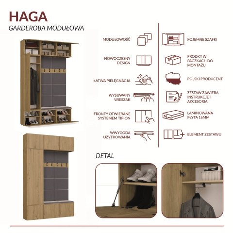 GARDEROBA HAGA DO PRZEDPOKOJU SZAFA 2X WIESZAK Z SIEDZISKIEM DĄB ARTISAN