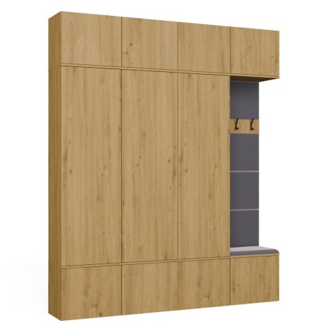 GARDEROBA HAGA DO PRZEDPOKOJU 3X SZAFA WIESZAK Z SIEDZISKIEM DĄB ARTISAN