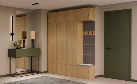 GARDEROBA HAGA DO PRZEDPOKOJU 3X SZAFA WIESZAK Z SIEDZISKIEM DĄB ARTISAN