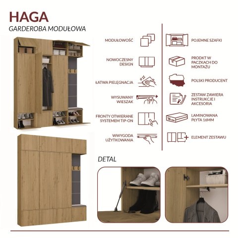 GARDEROBA HAGA DO PRZEDPOKOJU 3X SZAFA WIESZAK Z SIEDZISKIEM DĄB ARTISAN
