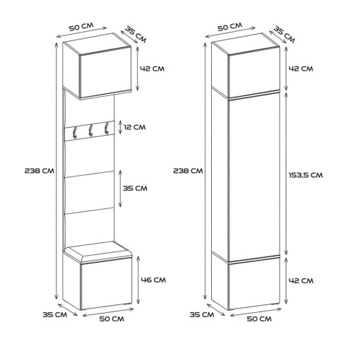GARDEROBA HAGA DO PRZEDPOKOJU 3X SZAFA WIESZAK Z SIEDZISKIEM DĄB ARTISAN