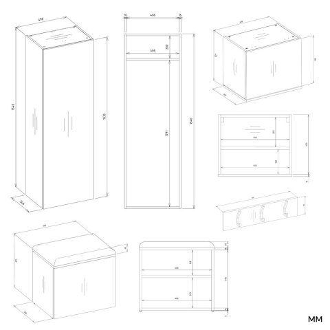 GARDEROBA HAGA DO PRZEDPOKOJU 3X SZAFA WIESZAK Z SIEDZISKIEM DĄB ARTISAN